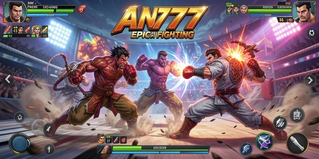 Tampilan gameplay AN777 dengan pertarungan yang seru dan dinamis.