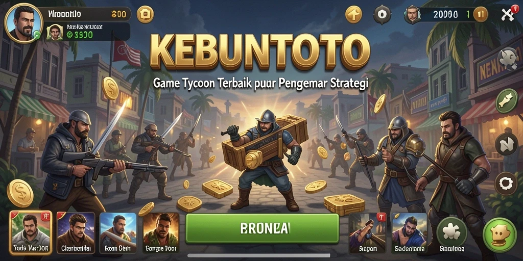 Screenshot gameplay KEBUNTOTO yang menampilkan aksi membangun kerajaan bisnis.