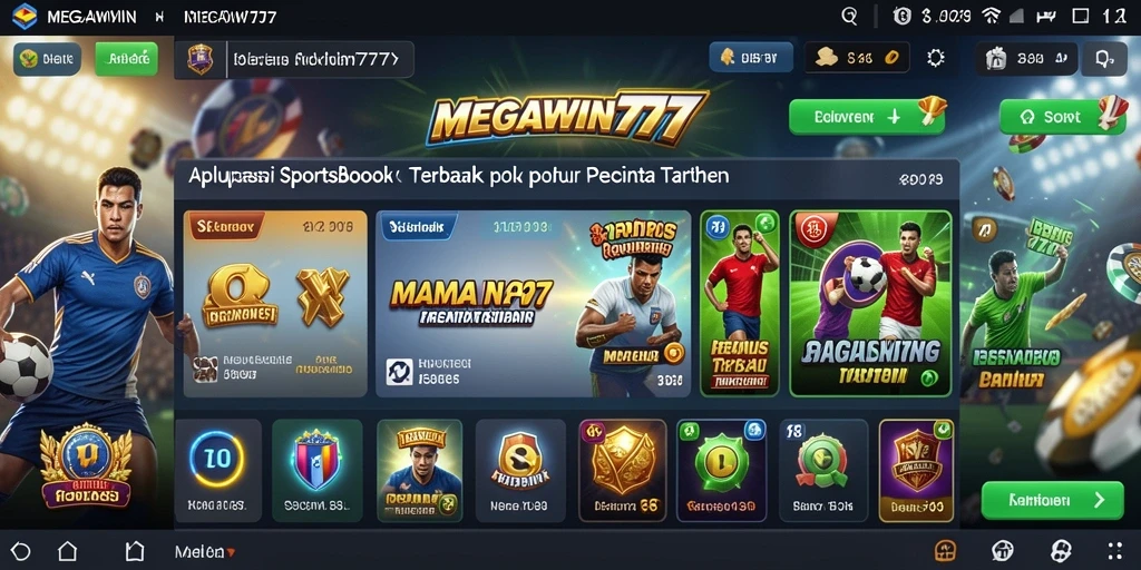 Tampilan utama aplikasi MEGAWIN777 dengan berbagai opsi taruhan.