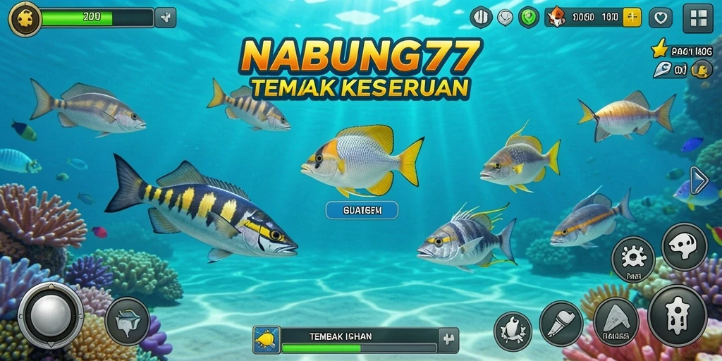 Tampilan gameplay seru Tembak Ikan NABUNG77 yang menarik.