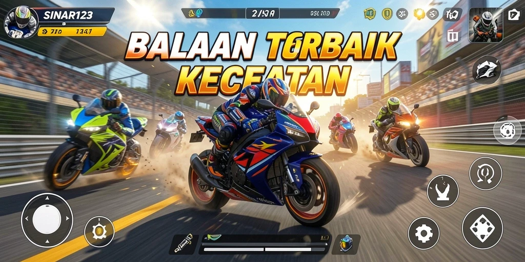 Screenshot gameplay SINAR123 menampilkan balapan motor yang intens dan mendebarkan.