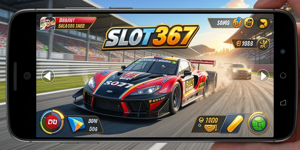 Tangkapan layar gameplay <strong>SLOT367</strong> dengan aksi balap seru di lintasan.